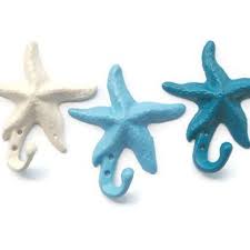 Starfish Wall Hooks Set Of 3 Cast Iron Decorative Wall Hooks Beach Nautical Lake House Decor Decorative Wall Hooks Beach Style Decorating Beach House Style