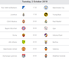 Find out who's playing, when, and what time. Uefa Champions League 18 19 Matchday 2 Fixtures 2nd 3rd October 2018 Redcafe Net