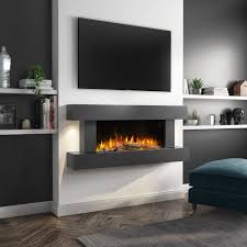Essex electric freestanding fireplace in stock. Amberglo Grey Wall Mounted Electric Fireplace Suite With Log Pebble Fuel Bed Furniture123