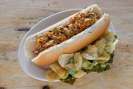 Footlong Kimchi Hot Dog Recipe Food Republic Recipe Kimchi Hot Dog Hot Dog Recipes Hot Dogs