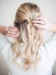 Half Up Fishtail Braid Tutorial Lark Linen Hair Styles Fishtail Braid Hairstyles Long Hair Styles