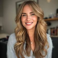 partial head of babylights. Asked for a neutral with a little gold and cut  with long layers with curtain bangs by @kryscolors_