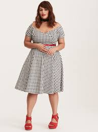 Black And White Gingham Dress Plus Size Retro Chic Black White Gingham Print Off Shoulder Swing Dress Dapper Day Outfits Plus Size Fashion Fashion