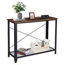 Build a simple narrow sofa table for that space that needs a little extra style. Liusin Console Table Industrial Modern Rustic Narrow Long Sofa Entry Hall Table With Storage Shelf For Living Room Hallway Entryway Farmhouse Easy Assembly Black Metal Frame Vintage Dark Brown Buy Online In