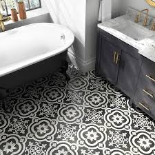 Della Torre Cementina Black And White Ceramic Floor And Wall Tile Sample Common 8 In X 8 In Act Black Bathroom Bathroom Floor Tiles Bathroom Floor Wallpaper