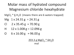 Calculate the molar mass (m) of a compound, by multiplying the molar mass of each element by its subscript in the chemical formula, and add the results. Molar Mass How To Find The Molar Mass Of A Compound 1 Write The Correct Formula Calcium Chloride Cacl 2 2 List All Individual Elements 3 Determine Ppt Download