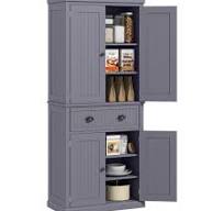 72" Kitchen Pantry Storage Cabinet Cupboard w/ 4 Doors & 3 Adjustable  Shelves, Navy Blue - Blue