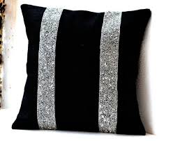 Decorative Pillow Cover In Black Burlap With Silver Sequin Beads Stripes Silver Black Throw Pillow Sequin Throw Pillows Silver Pillows Black Throw Pillows