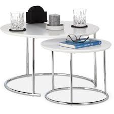 Shop for round glass table tops online at target. Relaxdays Round Side Tables Set Of 2 Small Matt Coffee Table Nesting Tables Wood And Metal Chromed 60x60 Cm White 4100225953890