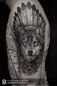 Black And White Wolf Tattoo Meaning Cool Native American Style Wolf With Yellow Eyes Tatoo On Shoulder Wolf Tattoos Men Wolf Tattoo Sleeve Wolf Tattoos