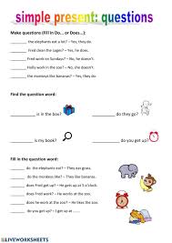 present simple questions interactive and downloadable worksheet you can do the exercises o reading comprehension worksheets living skills simple present tense