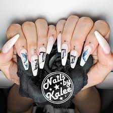 90s Blue Butterfly With Old English Nail Art Baby Blue Nails Best Acrylic Nails Acrylic Nail Designs