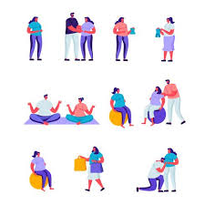 Set Of Flat Happy Pregnant Women And Their Husbands Characters Cartoon People Women Fitness Sports Activity Spend Time Together Going Shopping Buying Clothing For Baby Vector Illustration Download Free Vectors Clipart Cartoon characters have often enriched our childhood. set of flat happy pregnant women and