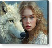 Siberian Girl and Tundra Wolf