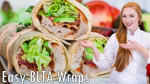 A great way to use up leftover pulled pork! Easy Blta Pork Wraps Recipe With Juicy Pork Bacon Great School Work Lunch Idea Youtube