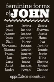 What is the meaning of the name john? Feminine Forms Of John Jane Sian Johannah Appellation Mountain Name Inspiration Irish Girl Names Pretty Names