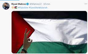 رياض كريم محرز (مواليد 21 فبراير 1991) هو لاعب كرة قدم محترف يلعب كجناح مع نادي مانشستر سيتي في الدوري الإنجليزي الممتاز وقائد المنتخب الجزائري. Ù…Ø­Ø±Ø² ÙŠØ¹Ù„Ù† ØªØ¶Ø§Ù…Ù†Ù‡ Ù…Ø¹ ÙÙ„Ø³Ø·ÙŠÙ† Ø§Ù„Ù†Ù‡Ø§Ø± Ø£ÙˆÙ†Ù„Ø§ÙŠÙ†