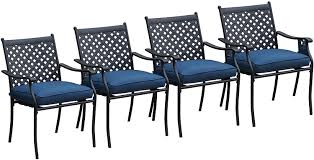 Only 3 available and it's in 6 people's carts. Amazon Com Lokatse Home 4 Piece Outdoor Patio Metal Wrought Iron Dining Chair Set With Arms And Seat Cushions Blue Garden Outdoor