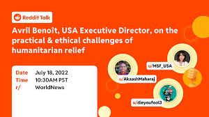Reddit, Inc. on X: "🎙r/WorldNews is talking: How can humanitarian  organizations balance neutrality with the ethical imperative to speak out  on human rights abuses they witness? Join a Reddit Talk with @avrilbenoit,