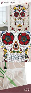 Colors include white, silver, gray, charcoal gray. Sugar Skull Tapestry Skull Wall Art Tapestry Sugar Skull