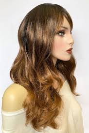Ombre brown wig with reddish brown highlights & waves: Serenity