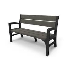 I've built this simple bench for a friend of mine to use on its home terrace and i featured it with two plots to fit in it some furniture plants to give it a better stylish look. Keter Brushwood 59 In Resin Outdoor Garden Patio Bench 235387 The Home Depot Patio Bench Outdoor Patio Furniture Outdoor Garden Bench