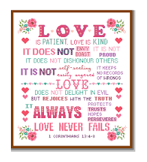 Cross stitch bible verse paths, proverbs 3:6, in all your ways acknowledge him, and he will direct your paths. Modern Cross Stitch Pattern Corinthians 13 4 8 Love Is Patient And Kind Love Never Fails Bible Verse Scripture Motivational Christmas Cross Zindagi Designs