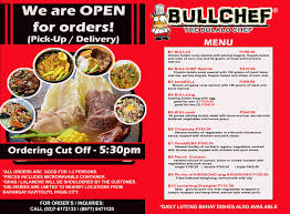 2,872 likes · 6 talking about this · 4,202 were here. Bullchef On Twitter We Are Open For Orders Pick Up And Delivery Only Only Limited Menu Is Available Physical Store Is Closed Pick Up Orders Will Be From Our Satelite Kitchen Also Located