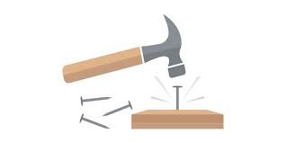 Premium Vector | Hammer hit a nails vector illustration. working process.  repair tool.
