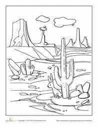 Enjoy The Heat Of This Dazzling Desert As You Color In Rock Formations A Rabbit And A Cactus Or Two Do You Think You Coloring Pages Desert Crafts Desert Art