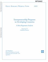 Entrepreneurship Programs In Developing Countries A Meta Regression Analysis