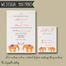Colorful Asian Indian Wedding Invitation Invite Watercolor Orange Pink India Shaadi Elephant Rsvp Indian Wedding Invitations Wedding Invitations Indian Wedding