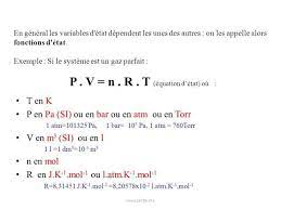 Thermochimie premire loi de la thermodnamique !pression quantitati#e du tra#ail d'epansion !nthalpie $apacit calorifique application au gaz parfaits. Equation D Etat D Un Gaz Parfait Thermodynamique Chimique ÙÙŠØ³Ø¨ÙˆÙƒ
