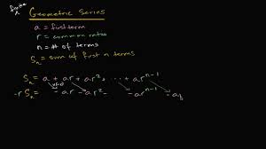 Explanation of how sigma notation describes a sum of terms, with examples. Finite Geometric Series Formula Video Khan Academy