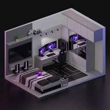 Cool 3d Gaming Set Up 3d Model In 2020 Bedroom Setup Small Game Rooms Room Design Bedroom