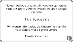 Jan Pasman ✝ 5 juni 2015 • overlijdensbericht en condoleances
