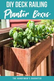 A gently tapering silhouette gives the planter interesting dimension, and the inlaid russet tone provides the perfect backdrop to arching black bars. Diy Railing Planters For Your Deck Or Balcony The Handyman S Daughter