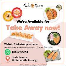679 likes · 11 talking about this · 641 were here. Sushi Mentai Butterworth Penang Sushi Mentai Butterworth Is Available For Take Away From 4th May 2020 Click Here For Menu Https Sushi Mentai Com Our Menu Kindly Walk In Whatsapp To Place Order Https Wa Me 60186635853 Thank