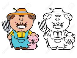 100% free coloring page of farm. Funny Farmer Vector Illustration Coloring Page Of Happy Cartoon Royalty Free Cliparts Vectors And Stock Illustration Image 35326057