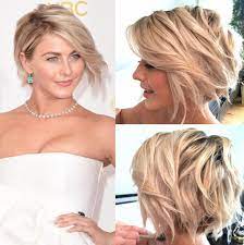 Julianne Hough At The Emmys By Hairstylist Riawna Capri Short Layered Bob Hairstyles Hair Styles Short Hair Styles