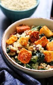 1 cup uncooked couscous added to 1 cup boiling water with 1 tablespoon butter. Roasted Cauliflower And Israeli Couscous Salad With Harissa Marinated Halloumi Joanne Eats Well With Others