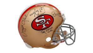 San francisco 49ers 49ers pride since 1946 bring your wall alive with a truly ferocious celebration of bay area football! The Catch San Francisco 49ers Helmet Autographed By Joe Montana And Dwight Clark Charitystars