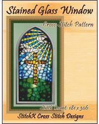 This image is 100 (w) x 100 (h) stitches; Stained Glass Window Cross Stitch Pattern