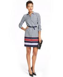 Tommy Hilfiger Printed Colorblocked Hem Belted Shirtdress Dresses Women Macy S Tommy Clothes Womens Fashion Dresses Casual Nautical Fashion