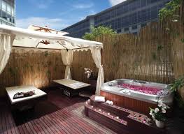 Cascade outdoor shower in minimalist style. Romantic Hot Tub Outdoor Hot Tub Decorating Jacuzzi Outdoor