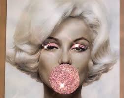 Marilyn Monroe Bubblegum, Glam Wall Art, Glitter Wall Art, Glam Wall  Canvas, Bubblegum, Sparkly Art, Glitter Picture,
