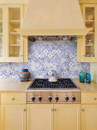 The backsplash typically covers a short area of the wall behind sinks and stoves, covering and protecting the wall where splashing and staining could occur. Mediterranean Style Blue Kitchen Backsplash Tile Glass Mosaic Backsplash Kitchen Blue Backsplash Kitchen Mosaic Tile Backsplash Kitchen