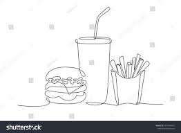 Burger Soda And French Fries Takeout Food In Continuous Line Art Drawing Style Fast Food Minimalist Black L Line Art Drawings Line Drawing Minimalist Drawing