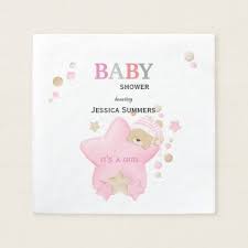 Cute Sleeping Teddy Bear Baby Girl Shower Napkins Zazzle Com Teddy Bear Baby Shower Decorations Girl Shower Pink Baby Shower