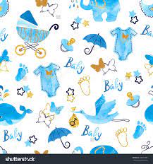 Baby Shower Boy Seamless Pattern Vector Watercolor Kids Background Baby Boy Background Baby Shower Background Baby Boy Shower